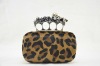 New Flower four  ring  skull horse fur clutch bag