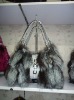 New Style Rabbit  FOX white colour and PU Fur bags black shoulder bag hand bag