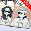 New sweety couple's Lover Boy and Girl Leather Case Cover skin for iPad 2 PU Pouch Glasses Skin 3D Pouch