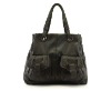 Nice lady's black pu hand bag with double front pockets