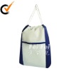 Nonwoven drawstring backpack bag with outside pocket zip up  in front