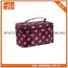 Novelty black and red portable satin circle dots toiletry cosmetic case