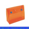 Orange PVC cosmetic bag with button and gusset