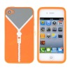 Orange Zipper Design Silicone Skin Case Cover for iPhone4