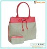 PP straw tote bag with cosmetic bag