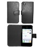 PU Leather Case for iPhone 4 in Wallet Snap-in design