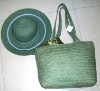 Paper straw beach bag with hat and zipper