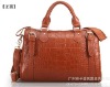 Pillow-shaped crocodile pattern leather handbag