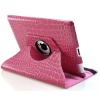 Pink 360 Degree Rotating Stand Leather Case for iPad 2