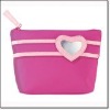 Pink 600D polyester make up bag with heart mirror attached