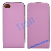 Pink Flip Leather Case Cover for iPhone 4