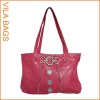 Pink Grained PU Satchel Shoulder Handbag