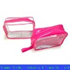 Pink PVC toiletry bag with a ring