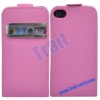 Pink Pouch Leather Flip Leather Case for iPhone 4
