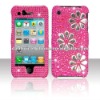 Pink Rhinestone Protector Case For Iphone 4G Flower Design