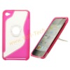 Pink Soft TPU Side Plastic Center Hard Case With Holder For iPod Touch 4