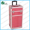 Pink crocodile textured printing professional rolling makeup case with drawers