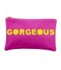 Pink microfiber make up bag with printing on front