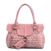 Pink rose flower PU lady portfolio bag