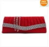 Pleated flap evening bag clutch with rhinestone