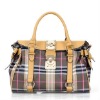 Popular Genuine Leather Tartan CheckTote Bag