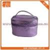 Portable zipper toiletry small travel purple PU cosmetic case with handle