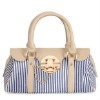 Promotional womens stripe prints canvas Tote Bag