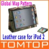 Protective PU Leather Global Map Pattern Case Cover with Stand for iPad 2