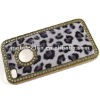 Purple Luxury Deluxe Bling Diamond Leopard Chrome Case Cover For iPhone 4 4G 4S 4GS