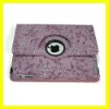 Purple Magnetic Leather Case 360 Degree Rotating Stand Cases for iPad 2 Smart Cover with Luxury Embossing Flower