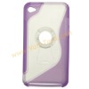 Purple Soft TPU Side Plastic Center Hard Case With Holder For iPod Touch 4