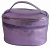 Purple metallic PU make up bag with lining inside