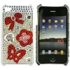 Red Flower And Butterfly Rhinestone Hard Cover Protect Case For Apple iPhone 4G