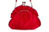 Red Satin Pleated Crystal Party Ball Evening Clutch Bag Handbag Purse