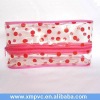 Red points printing and zipper aournd pvc cosmetic bag