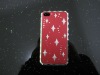 Red stars design plstic pasted case for iphone 4/4S diamond case for iphone 4 silver plating case