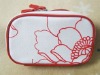 Red/white canvas make up bag with flower design