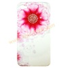 Rhinestone Inlaid Red Fire Flower Hard Case Cover Skin Plastic Protector for iPhone 4