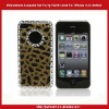 Rhinestone Leopard Fur Print Hard Cover For iPhone 4 4S-Yellow