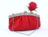 Romantic satin wedding clutch bag white with flower 063