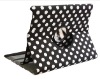 Rotating Polka Dot Stylish Leather Case Cover W/Stand For iPad 2 Black
