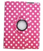Rotating Polka Dot Stylish Leather Case Cover W/Stand For iPad 2 Rose