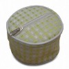 Round Shape Grid Woven Fabric Cosmetic Bag with Zipper