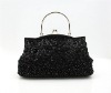 Satin Pleated Crystal Bridal /Evening Clutch Handbag BLACK