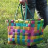 Set of 2 colorful shiny PE plastic fashion shopping bag