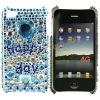 Shiny Happy Day With Heart Rhinestone Hard Cover Case Shell For Apple iPhone4G-Blue