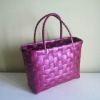 Shiny PE plastic handmade woven shopping bag