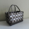 Shiny wide&narrow PE strap rectangular woven plastic shopping bag