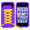 Shoes Lace Design Silicone Skin Cover Shell For Apple iPhone 4-Purple