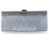 Silver Women Rhinestone Notch Clutch Handbag Evening Bag